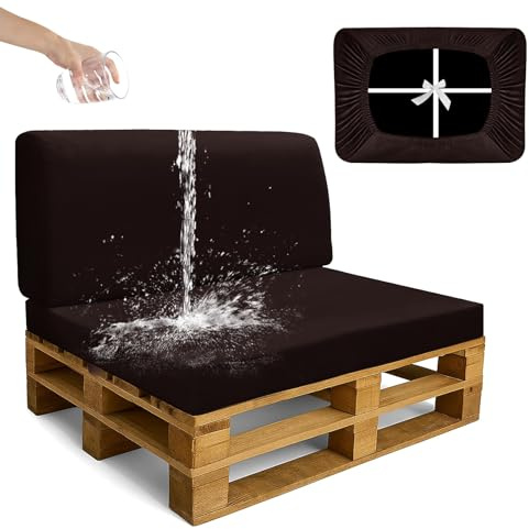 SYLC Waterproof Pallet Cushions Covers, Stretch Velvet Cover for Pallet Furniture Cushions, Outdoor Corner Sofa Covers for Rattan Wooden Patio Garden (Red cafe,2 PCS(1 Seat+1 Back))