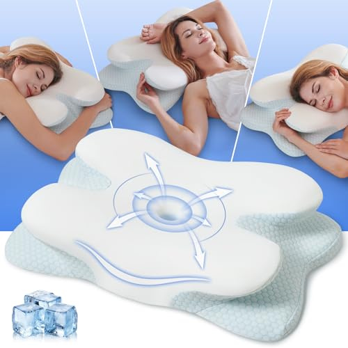 Coolux Sleep Nackenkissen Kopfkissen, Memory Schaum Kissen für Seiten, Rücken und Bauchschläfer, Ergonomisches Nackenstützkissen mit Kühlendem Waschbarem Bezug, Oeko-TEX® Zertifiziert