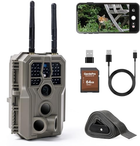GardePro E8 2.0 Cámara de Caza, WiFi de Doble Antena con Tarjeta SD de 64GB, 64MP 4K H.264, Alcance de Visión Nocturna de 30m y 0,1s Tiempo de Activación, LED IR de 940nm No-Glow, IP66