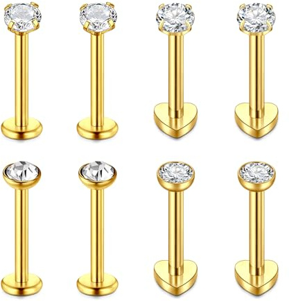 FECTAS 16G 10mm Tragus Piercing Edelstahl Ohrringe Gold Lippenpiercing Labret Stud Helix Piercing Schmuck