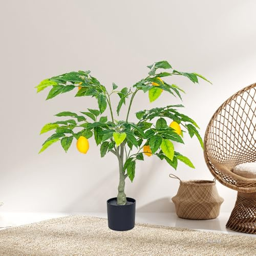 EXCLURA Plantas Artificiales Decorativas Limonero Artificial Realista con Frutas, 80, 120, 130, 150 y 170 cm, con Maceta de Plástico, Ideal para Sala de Estar, Oficina y Patio(80cm(31 1/2))