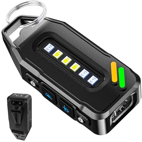 700LM Super Bright Mini Keychain Flashlight Rechargeable EDC Small LED Keyring Torch Clip-On Waterproof High Lumens Pocket Flashlight 9 Modes Magnetic Base COB Side Light for Camping Hiking Outdoor