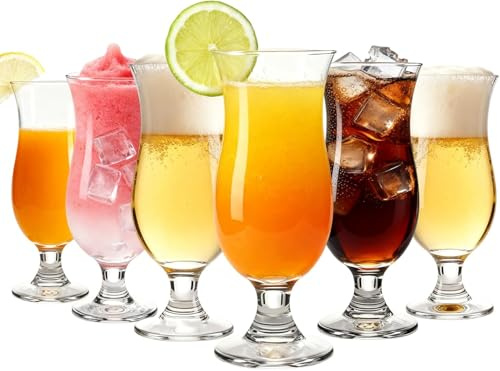 Haayymo Hurricane Glasses Set of 6, 410ml Pina Colada Glasses, Clear Tall Cocktail Glasses with Tulip Shape for Tropical Drinks, Daiquiri, Mocktails, Juice, Milkshake and Party Beverages