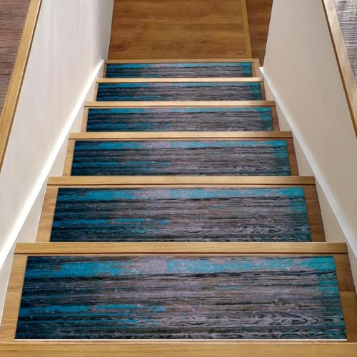 RODAILYCAY 15 tappeti per scale rustici invecchiati con stampa in legno color foglia di tè antiscivolo per gradini in legno per interni scale runner tappetini di sicurezza per anziani bambini cani