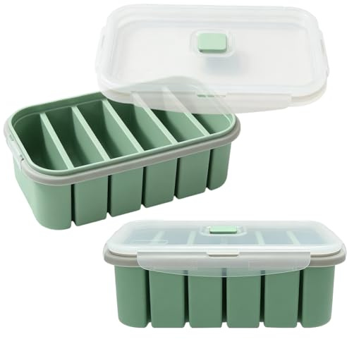 Zinueen Souper Cubes - Contenitore Congelatore in Silicone, 2 Pezzi, con Coperchio per Porridge, Cibi Complementari, Brodo e Salsa, 6 Scomparti con LLinee di Riempimento, Lavabile in Lavastoviglie