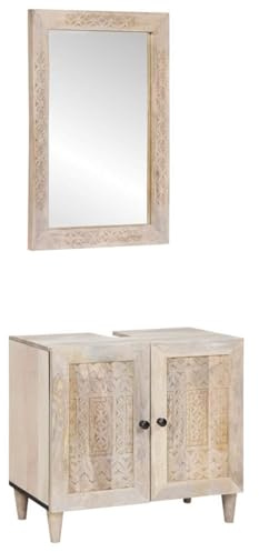 Frdhee Mobile lavabo con mobiletto a specchio, set di 2 mobili da bagno, bianco, 62 x 33 x 58 cm, in legno massello, per la cura e gli utensili da bagno, può essere installato rapidamente, molto