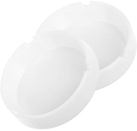Housoutil Lot de 2 Cendriers Portables Ronds Blancs en Plastique Incassable, Résistant aux Chocs, Grosse Capacité, pour Intérieur et Extérieur, Maison Bureau Café, Design Minimaliste