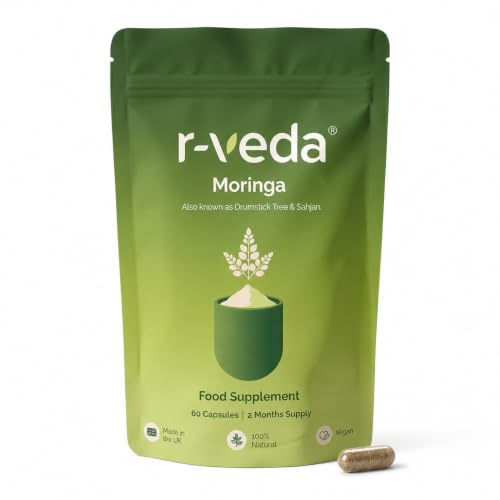 r-veda® Moringa Capsules | 60 High Strength Moringa Oleifera Leaf Capsules | Pure Leaf, No Stems | Naturally Caffeine Free | Vegan | Made in UK | 2 Month Supply