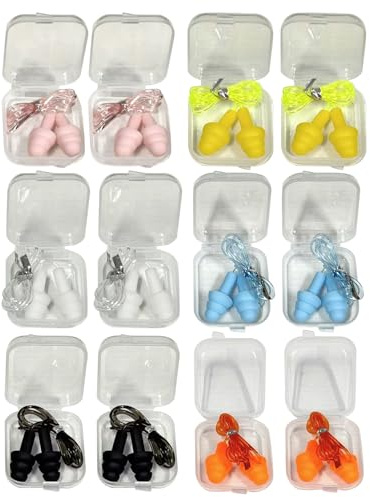 12 pares de tapones para los oídos de silicona para nadar, tapones de silicona con cordón para los oídos con cordón, tapones para los oídos con reducción de ruido, protección auditiva suave para nadar