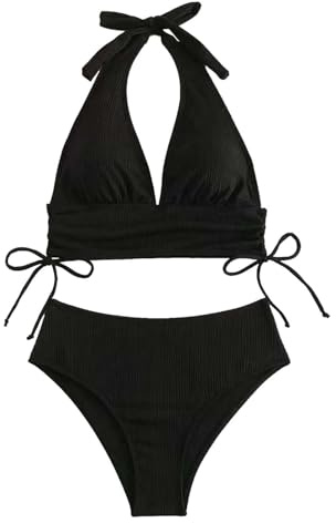 Women's Bikini Set, Tummy Control Sexy High Waist Push Up Two Piece Swimsuit, Tankini Swimwear, Bikini Tops, Breathable, Sweet, Sports, Stretch, Beach Wear, black, XL