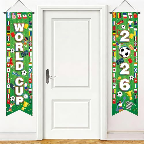 AhfuLife Bannière de Porte pour Coupe du Monde, 117 x 30 cm Décorations de Porte Coupe du Monde Football 2026, Suspendue Bannière de Football pour Intérieur/Extérieur, Magasin, Club