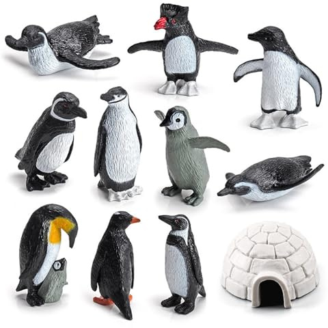 Artic Pinguin-Figuren, 11-teiliges Mini-Pinguin-Spielzeugset, realistisches, lebensechtes Eishaus-Spielzeug, Spielset mit Tierfiguren aus Kunststoff, lebensechtes Miniaturfigurenmodell für Kinder