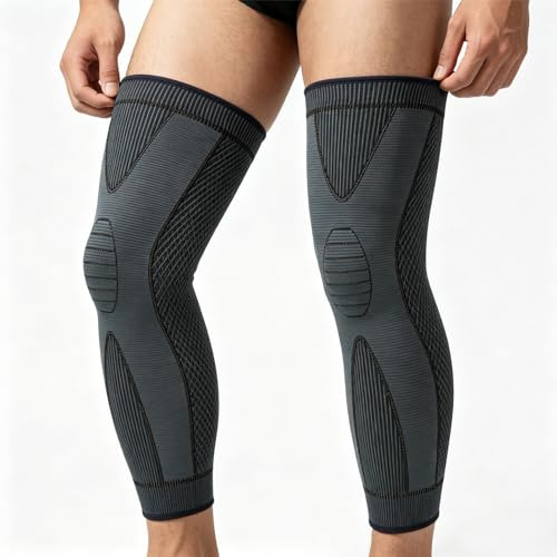 2er-Pack Sport Kniebandage Lang Männer und Damen, Kompressions Knieschützer | Kniestütze Knieorthese mit Anti Rutsch Silikonstreifen, für Meniskus, Arthritis, Joggen, Laufen, Sport, XL