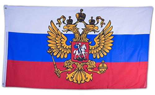 Bundes- und Länderflagge aus wetterfestem Material mit Metallösen, Outdoor Fahne & Flagge (Russland Wappen) 150x90cm