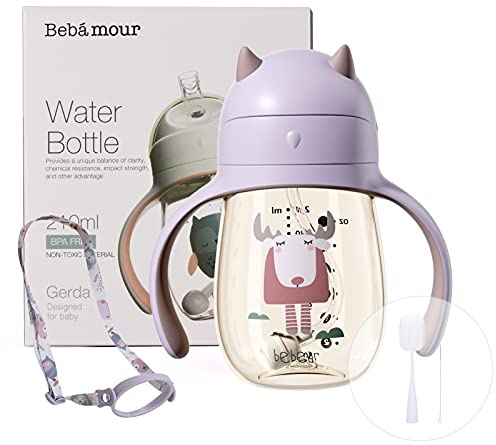 Bebamour Baby Sippy Cup, Biberon Anti-Fuite pour Enfants, Gobelet à Bec avec Paille pour Tout-Petits, Sans BPA, 210ML, Violet