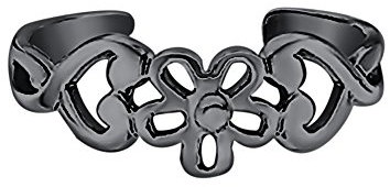 Marlogendo Damen Midi Ring Herz Zehenring 14 K schwarz vergoldet 925 Sterling Silber verstellbar