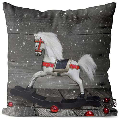 VOID Schaukelpferd Weihnachten Kissenbezug Kissenhülle Sofakissen Kissen Deko Weihnachten Winter Weihnachtsdeko, Kissen Größe:50 x 50 cm