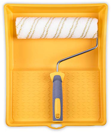 HARDY WORKING TOOLS Maler Set, Farbrolle, Farbwanne und Farbwalzen aus Polyester, Florhöhe 12mm, Länge 25cm, Durchmesse 48mm, weiß-gelb-grau, A0180-513000