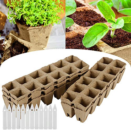 5Pack Biodegradable Seedling Starter Trays 12 Grids Square Peat Pots Plant Seedling Starters Cups Nursery Herb Seed Pots or Gardens, Vegetable Patches, Fruit, Nurseries and Greenhouses