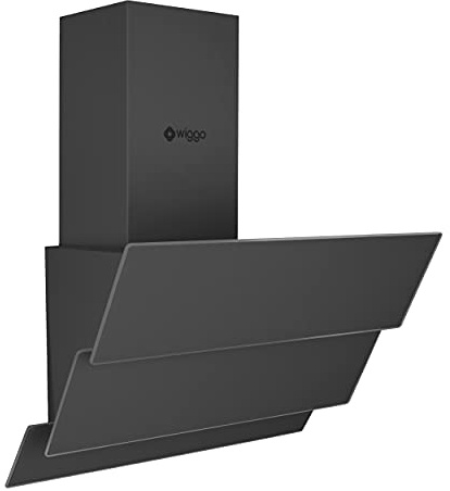 Wiggo Dunstabzugshaube 60cm kopffrei I Abluft Umluft Dunstabzug 300m³/h - LED Touch-Display 3 Stufen I Schräghaube inkl. Fettfilter & 2x Kohlefilter I Abzugshaube mit 3 teiliger Glasfront grau