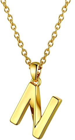 Bestyle Collar con Colgante Letra N Inicial Alfabeto Trenzado Cobre Collares con Cadena de Acero inoxidable 46 + 5 cm Collar Mujer Elegante Dorado