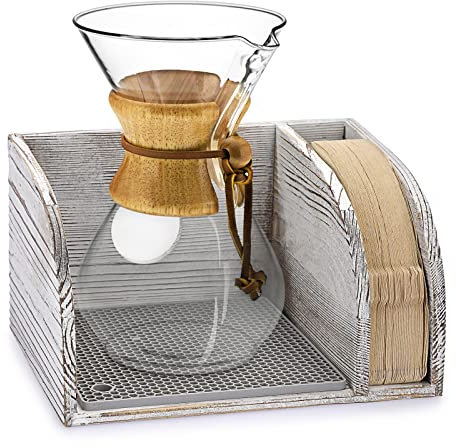 IGNPION Pour Over Coffee Glass Maker Holder Stand with Silicone Drip Pad, Coffee Maker and Paper Filters Organiser Stand Compatible with Chemex Coffee Makers (No Coffee Maker & Paper Filters) White