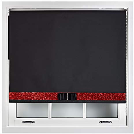 FURNISHED Verdunkelungsrollos, dekorativer Glitzerstoff und Schleife – zuschneidbar - Schwarz 85W x 165H cm