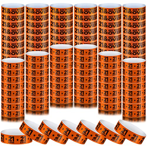 Teling 1200 Pcs Over 21 Paper Wristbands Events Wristbands Colored Waterproof Paper Bracelets Lightweight Wrist Bands Identification Supplies(Orange)
