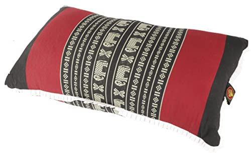 GURU SHOP Coussin décoratif, coussin de soutien méditation, coussin de cou, coussin thaïlandais kapok – noir/rouge/éléphant, 28 x 44 x 15 cm, coussin de nuque de style thaïlandais