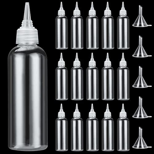 SENENQU 30 Pack Clear Squeeze Bottles, 100ml Plastic Squeeze Condiment Bottles with Sealed Caps, Small Dispensing Bottles with Funnels for Art Painting Oil Sauce Lotion