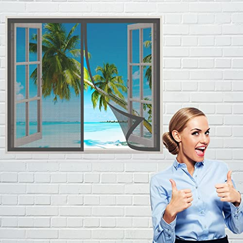 Fliegengitter Fenster Magnet 90 x 120 cm, Insektenschutz Fliegengitter Balkontür Moskitonetz Fliegennetz, Automatisches Schließen für Alle Arten von Fenstern, Grau