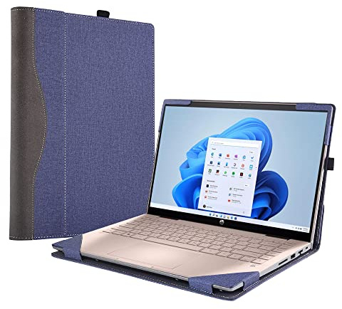 Protective Case Cover for Hp Pavilion X360 Convertible 14-dy Laptop 14t-ek 14-ek 2-in-1 [Not Other Models] Notebook Sleeve Computer Bag Protective PU Leather Shell (Blue)