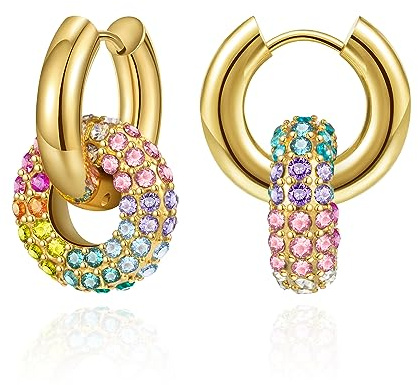 YeGieonr Creolen Gold Edelstahl Ohrringe Damen Wasserfest – Chunky Goldene Perlenohrringe Schmuck mit Zirkonia Herz Anhänger, Hypoallergen Jewelry for Women