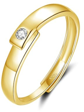 Bewenda Silber Herren Ringe, 925 Sterling Silber Partner Ringe für Mann, Verstellbar Partnerringe Verlobungsring Hochzeitsring, Gold Eheringe Band Ring mit Weiß Zirkonia, Geschenk für Liebe Freund