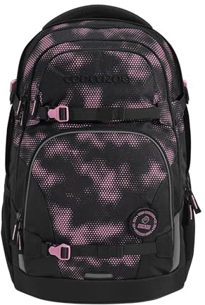 coocazoo Schulrucksack Porter „Pink Illusion”, schwarz-pink, ergonomischer & anpassbarer Tornister, höhen- & größenverstellbar, mit Brustgurt & Hüftgurt, ab der 3. Klasse