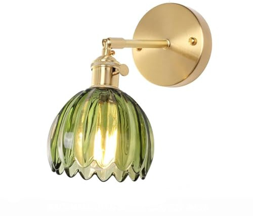 XHJL Vintage Wall Lights Tulip Glass Lampshade Up & Down Adjustable Wall Sconces with Switch Industrial Modern Wall Lamp for Bedroom Loft Living Room Kitchen (Green)