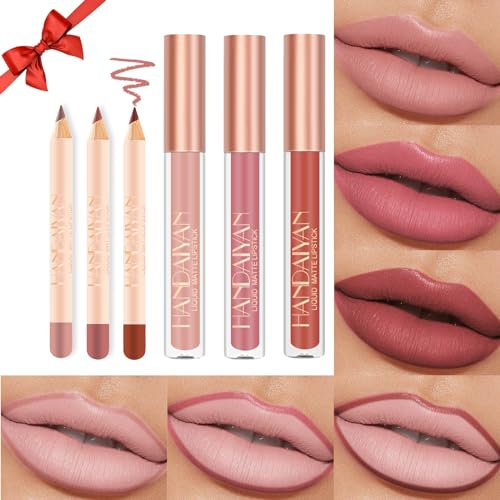 Desing Wish 6 Pezzi Rossetto Lunga Durata Opaco Kit Matita Labbra Nudo Rosso Rossetti Set Lucidalabbra Matite Labbra Rossetto liquido Lipgloss Lipstick Matte Trucco Regalo per trucchi Ragazza Donna