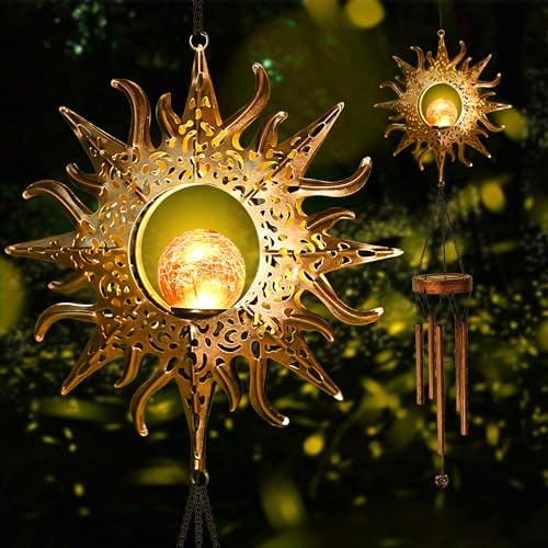 Kelvinlux Solar-Sonnen-Windspiel für den Außenbereich, wasserdicht, mit Craquelé-Glaskugel für draußen, einzigartige Geschenke für Muttertag, Geburtstag, Frauen, Mädchen, Garten, Hof, Party-Dekoration