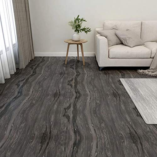 Gecheer Lamas para Suelo Autoadhesivas Tarimas Autoadhesivas Lama Baldosa Azulejo Suelo para Salón Sala de Estar Dormitorio Impermeables Antideslizantes 55 uds PVC 5,11 m² Gris Oscuro