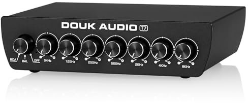Douk Audio T7 7-Band Equalizer, Ausgewogener XLR/RCA Vorverstärker für Heimverstärker