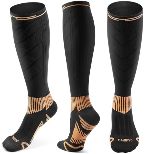 CAMBIVO Calze Compressione Graduata in Rame, Calze a Compressione Donna Uomo, Gambaletti Elastiche 15-20 mmHg per Circolazione Gambe, Running, Ciclismo, Trekking, Sport, Viaggio Aereo