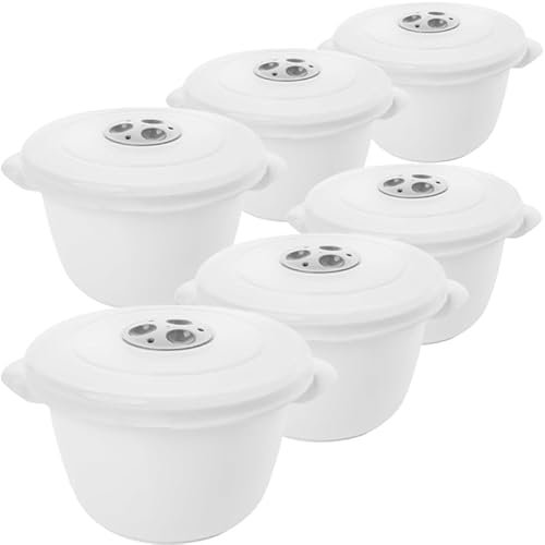 SUSTANIA Mikrowellengeschirr mit Deckel 6er Set (1,5l) Mikrowellen Geschirrset mit Dampfregelventil + Griff, aus lebensmittelechtem Kunststoff, Spülmaschinenfest, Hergestellt in der EU (WeiÃŸ)