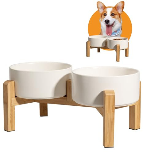Hundenapf Set Erhöht Hunde Napfset - Doppel Napf Hund Keramik mit rutschfestem Ständer - Erhöhte Futterstation Hund 2er Set für Futter und Wasser - Ideal für kleine und mittelgroße Hunde - 2 x 850 ml