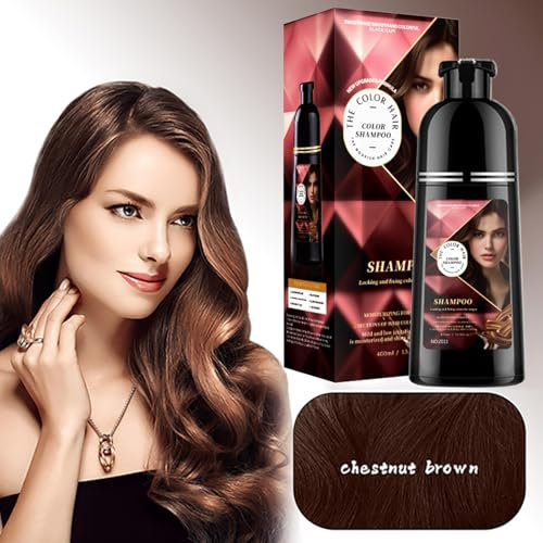 Tkekruh Champú Tinte Café Natural 400ml, Marrón castaño, Natural Hair Dye Shampoo 3 en 1, Champú de Color Para el Cabello Instantáneo,Cubre Canas, Cobertura De Canas En Minutos para Hombres y Mujeres