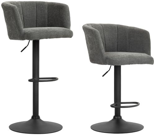 HOMCOM 2er-Set Barhocker, Bistrohocker mit Fußstütze, Drehbar Barstuhl, Höhenverstellbar Küchenhocker mit Leinenbezug, für Wohnzimmer, Esszimmer, Dunkelgrau
