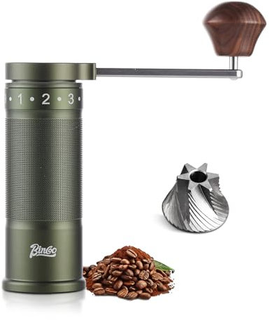 Bincoo Manuelle Kaffeemühle mit faltbarem Griff, externe Einstellung, Handkaffeemühle mit Stahlgrat, kompakt und tragbar für Zuhause/Reisen/Camping