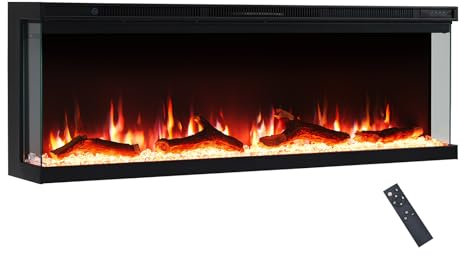FlameKo Leura 127cm/50 3 Sided view Electric Fireplace Wall Mounted or Recessed 9 Colour Flame Effect TV Compatiable Media Wall Fire Heater 900W/1800W, Remote Control