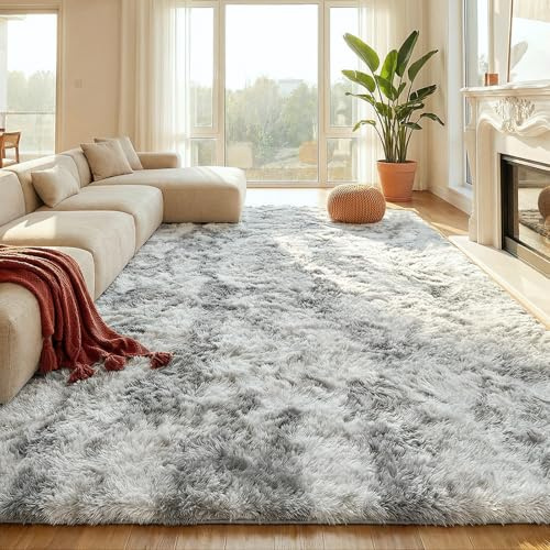 LNZHAO Rugs Living Room - 200x300cm Large Rug Fluffy Area Rugs | Modern Tie-dye Carpet - Washable Rugs for Bedroom, Dorm, Kids Room Lounge Office, Light Grey
