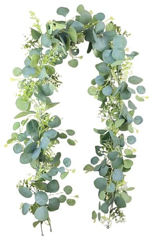 Ghirlanda di Eucalipto Artificiale 180cm, Eucalipto Artificiale Primavera Ghirlanda Verde Foglie di Pianta Artificiale Foglie Finte Realistiche per Decorazioni del Giardino Sfondo Muro Arco di Nozze