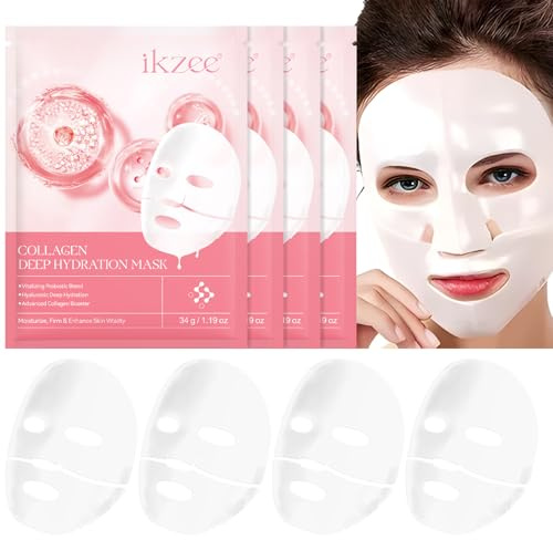 Maschera al Collagene Viso Bio, 6 Pezzi di Bio Collagen Real Deep Mask, Idratazione Profonda, Riduce Rughe e Pori, Migliora Elasticità della Pelle Secca e Non Compatta